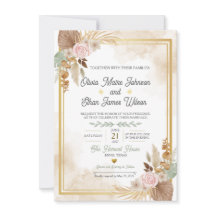 Faire-part de mariage floral rose bohème