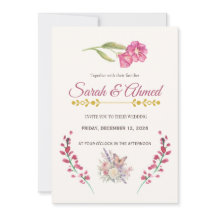 Faire-part de mariage floral rose Boho - Aquarelle