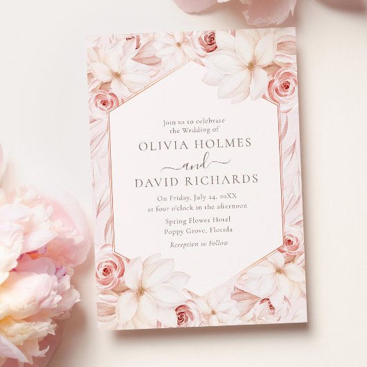 Faire-part de mariage floral rose Boho Blush