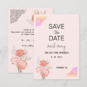 Faire-part de mariage floral rose bordure de cœur  (Devant / Derrière)