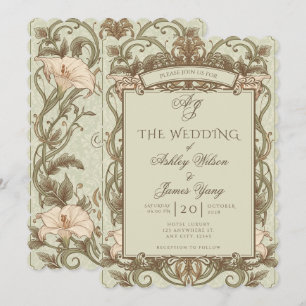 Faire-part de mariage floral rose brun vintage