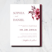 Faire-part de mariage floral rose burgundy élégant