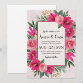 faire-part de mariage floral rose chaud botanique (Devant / Derrière)