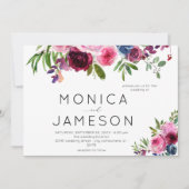 Faire-part de mariage floral rose chaud et bleu ma (Devant)