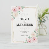 Faire-part de mariage floral Rose classique douce (Debout devant)
