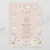 Faire-part de mariage floral rose Coquette Bow (Devant / Derrière)