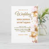 Faire-part de mariage floral rose doré moderne (Debout devant)