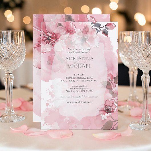 Faire-part de mariage floral rose et blanc de prin