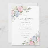 Faire-part de mariage Floral rose et bleu Hydrange (Devant)
