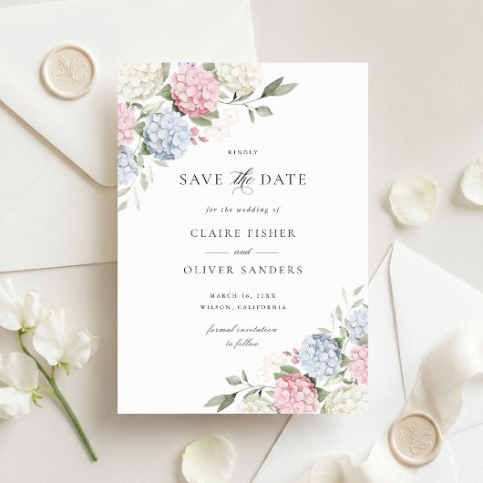 Faire-part de mariage Floral rose et bleu Hydrange