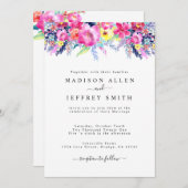 Faire-part de mariage floral rose et jaune chaud (Devant / Derrière)