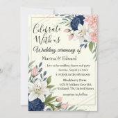 Faire-part de mariage floral rose et marine élégan (Devant)