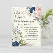 Faire-part de mariage floral rose et marine élégan (Debout devant)