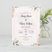 Faire-part de mariage floral rose et noir (Debout devant)