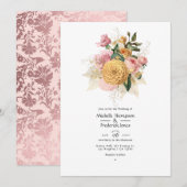 Faire-part de mariage floral rose et or (Devant / Derrière)