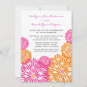 Faire-part de mariage floral rose et tangerine