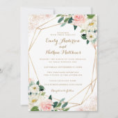 Faire-part de mariage floral rose géométrique or (Devant)