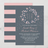 Faire-part de mariage floral rose gris cerisier (Devant / Derrière)