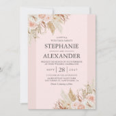 Faire-part de mariage floral rose herbe de la Pamp (Devant)