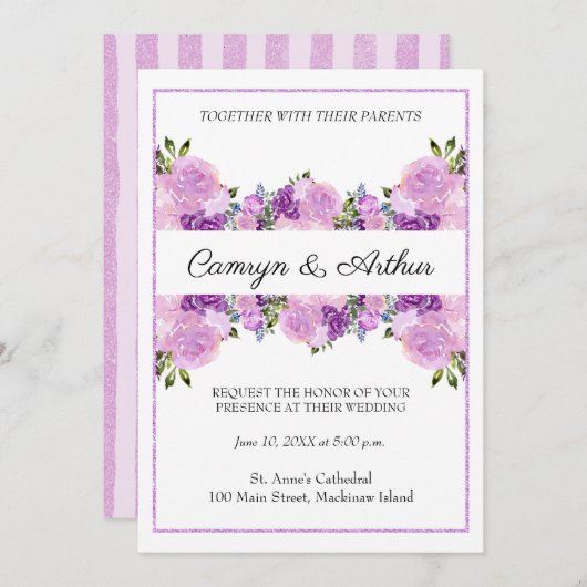 Faire-part de mariage floral Rose lavande (Devant / Derrière)