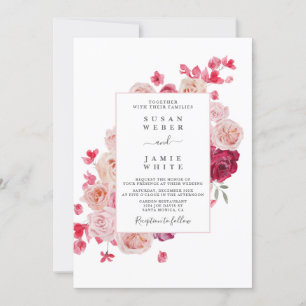 Faire-part de mariage floral rose magenta
