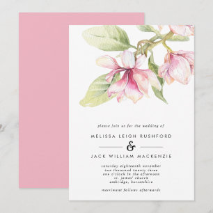 Faire-part de mariage floral rose Magnolias