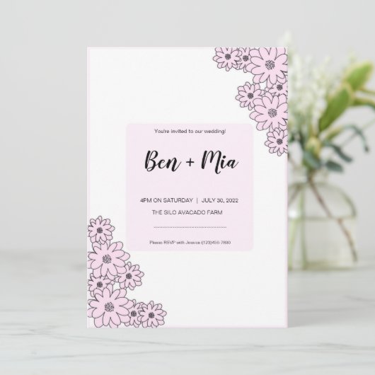 Faire-part de mariage floral rose mignon (Debout devant)