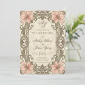 Faire-part de mariage floral rose or (Debout devant)