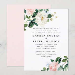 Faire-part de mariage floral rose pâle