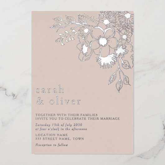 Faire-part de mariage floral rose pâle (Recto)