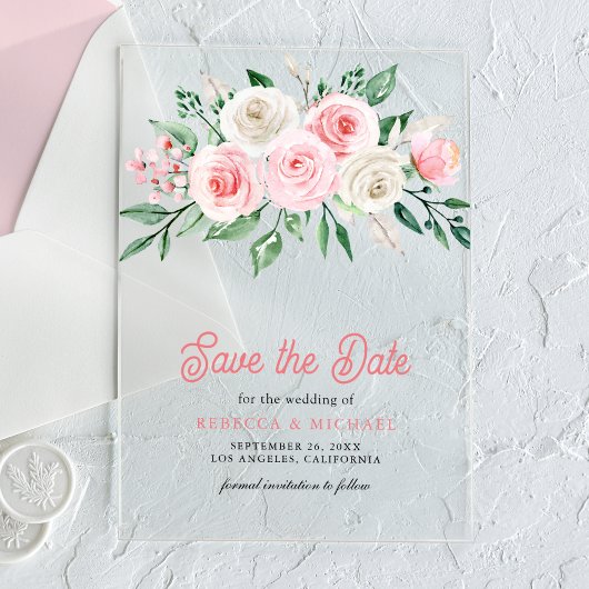 Faire-part de mariage floral rose pâle