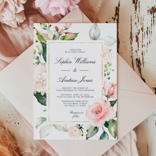 Faire-part de mariage floral rose pâle