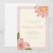 Faire-part de mariage floral rose pâle (Devant / Derrière)