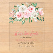 Faire-part de mariage floral rose pâle (Recto)