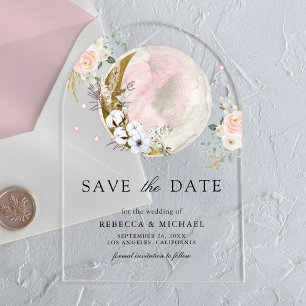 Faire-part de mariage floral rose pâle à la lune