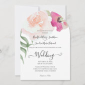 Faire-part de mariage floral rose pâle simple (Devant)