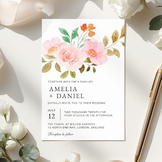 Faire-part de mariage floral Rose Pêche