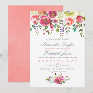 Faire-part de mariage floral rose pêche aquarelle