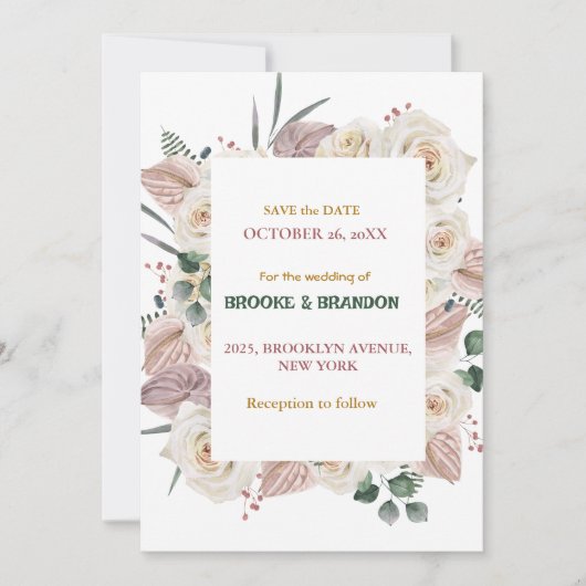 Faire-part de mariage Floral Rose Plush (Devant)