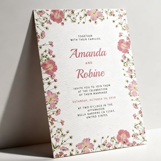 Faire-part de mariage floral rose poudré