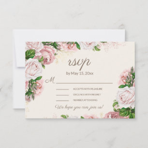 Faire-part de mariage floral rose poudré en écritu