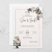 Faire-part de mariage floral rose poudré et vert s (Devant / Derrière)