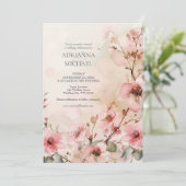 Faire-part de mariage floral rose printemps (Debout devant)