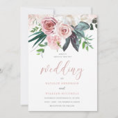 Faire-part de mariage floral rose rose pâle et pou (Devant)