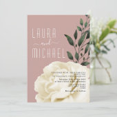 Faire-part de mariage floral rose Rose poussiéreux (Debout devant)