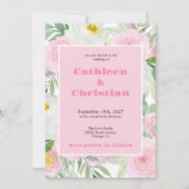 Faire-part de mariage floral rose rose romantique (Devant)