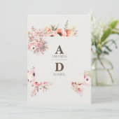 Faire-part de mariage floral rose rose romantique (Debout devant)