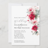 Faire-part de mariage floral rose rouge et rose (Devant)