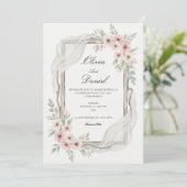 Faire-part de mariage floral rose tendre (Debout devant)