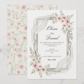 Faire-part de mariage floral rose tendre (Devant / Derrière)